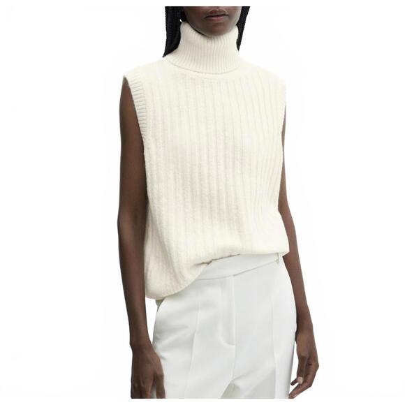 Mango Ribbed Turtleneck Vest Taldorin Off White Ecru NWT Size 1XL - Picture 8 of 9
